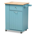 Baxton Studio Liona Sky Blue Finished Wood Kitchen Storage Cart 162-10444